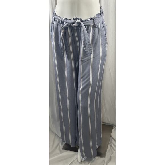 H&M Paperbag Wide Leg Striped Pants, Blue/White, Sz: 12, 87-11 - Picture 3 of 14